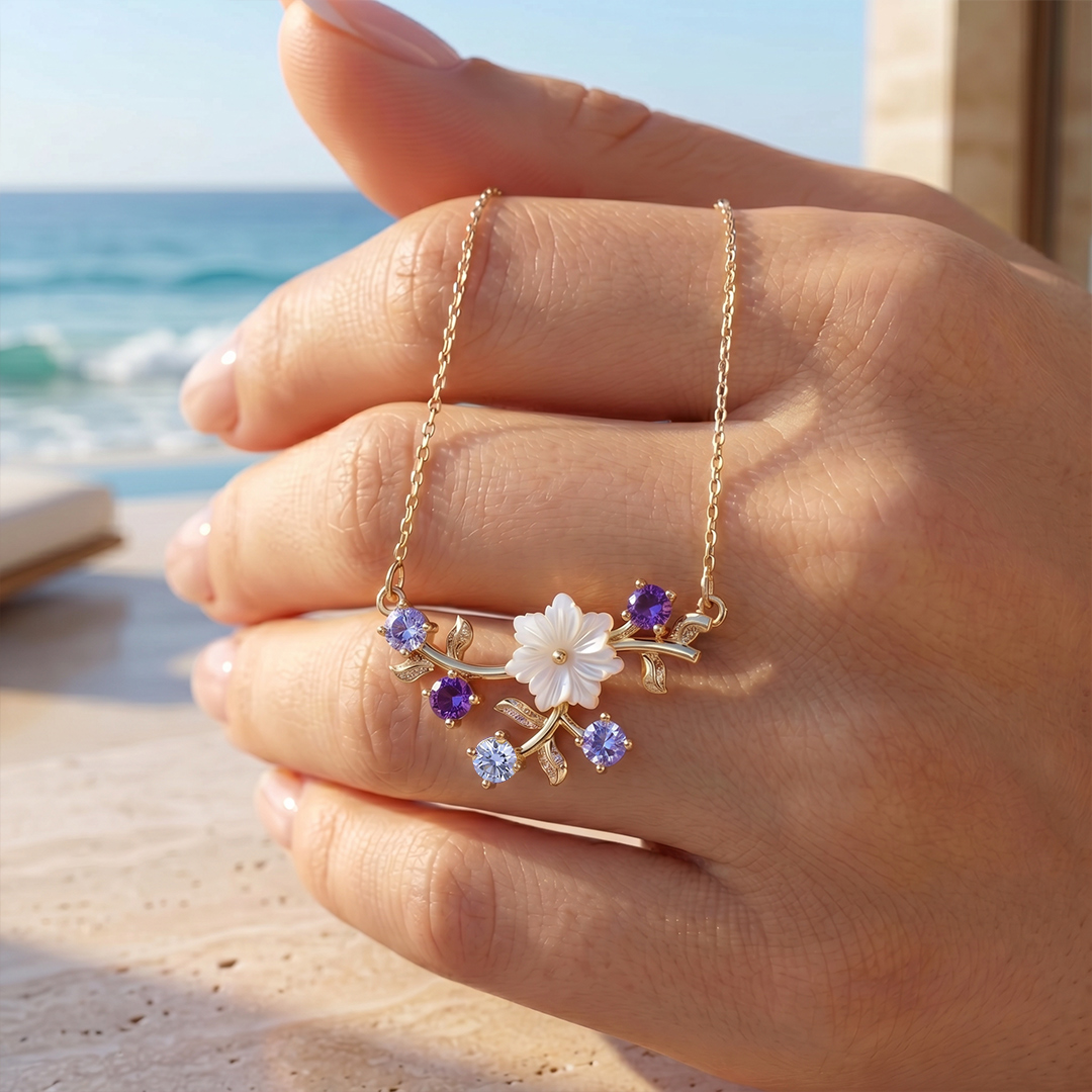 0.68CT Spring Breeze Magnolia Flower Necklace