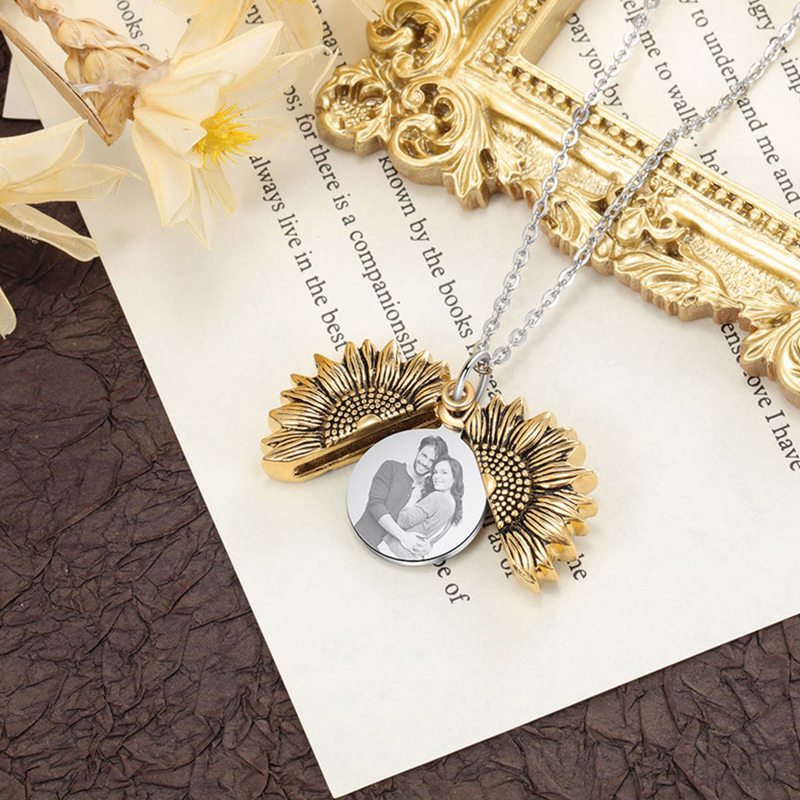 Customized Photo Sunflower Locket Necklace