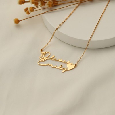 Two Name Necklace With Heart