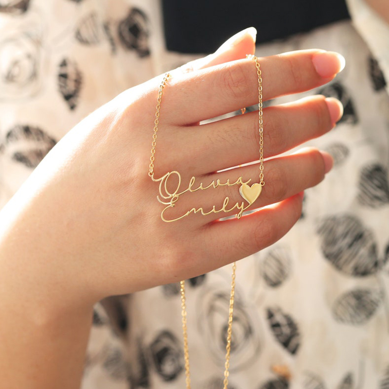 Two Name Necklace With Heart