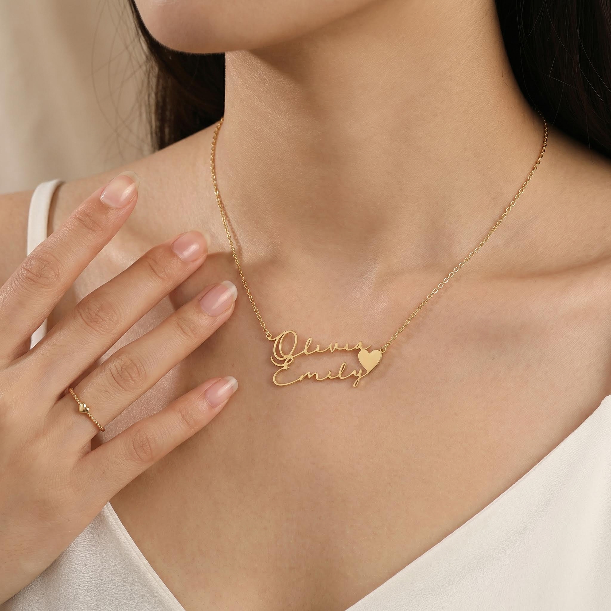 Two Name Necklace With Heart
