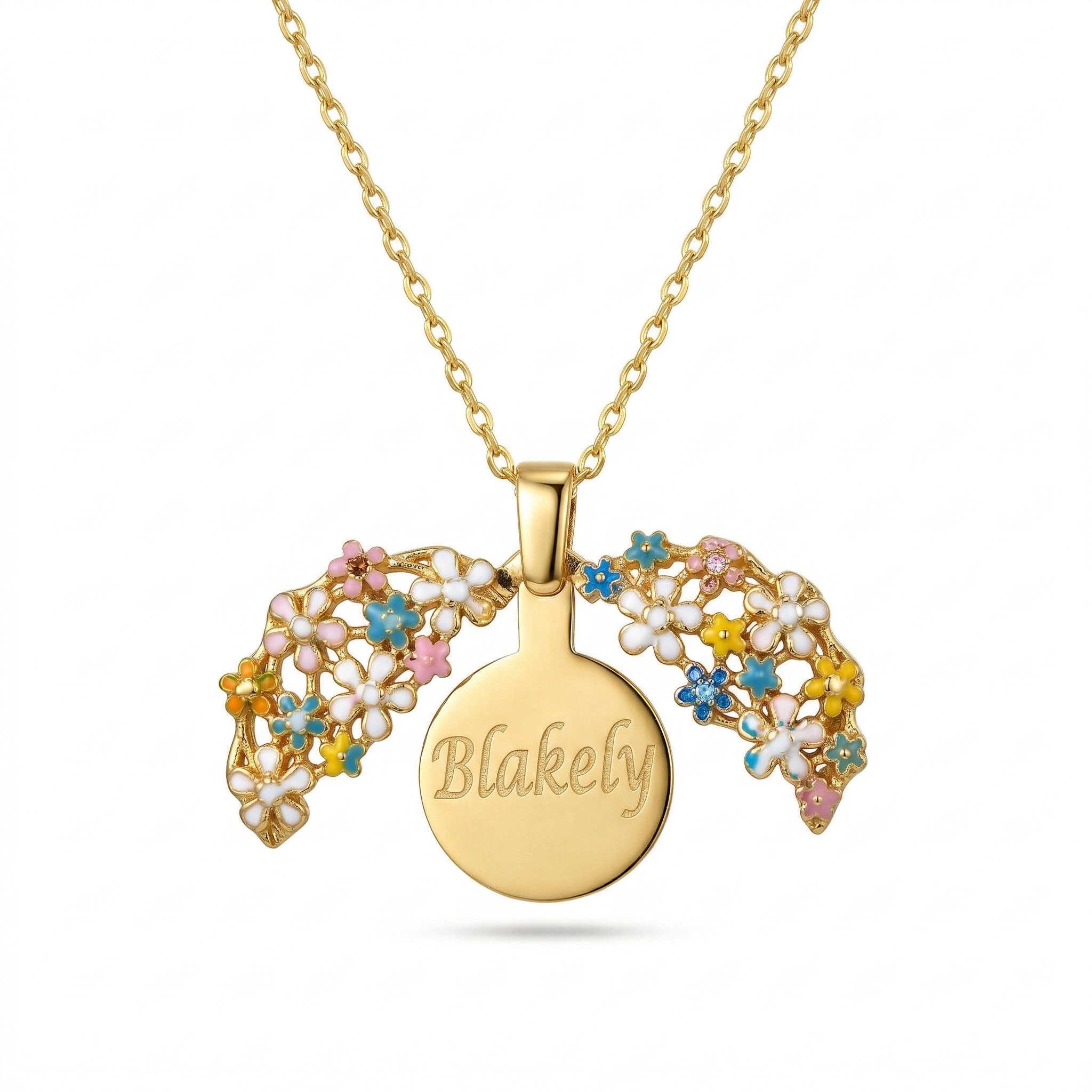 Engraved Enamel Floral Locket Necklace