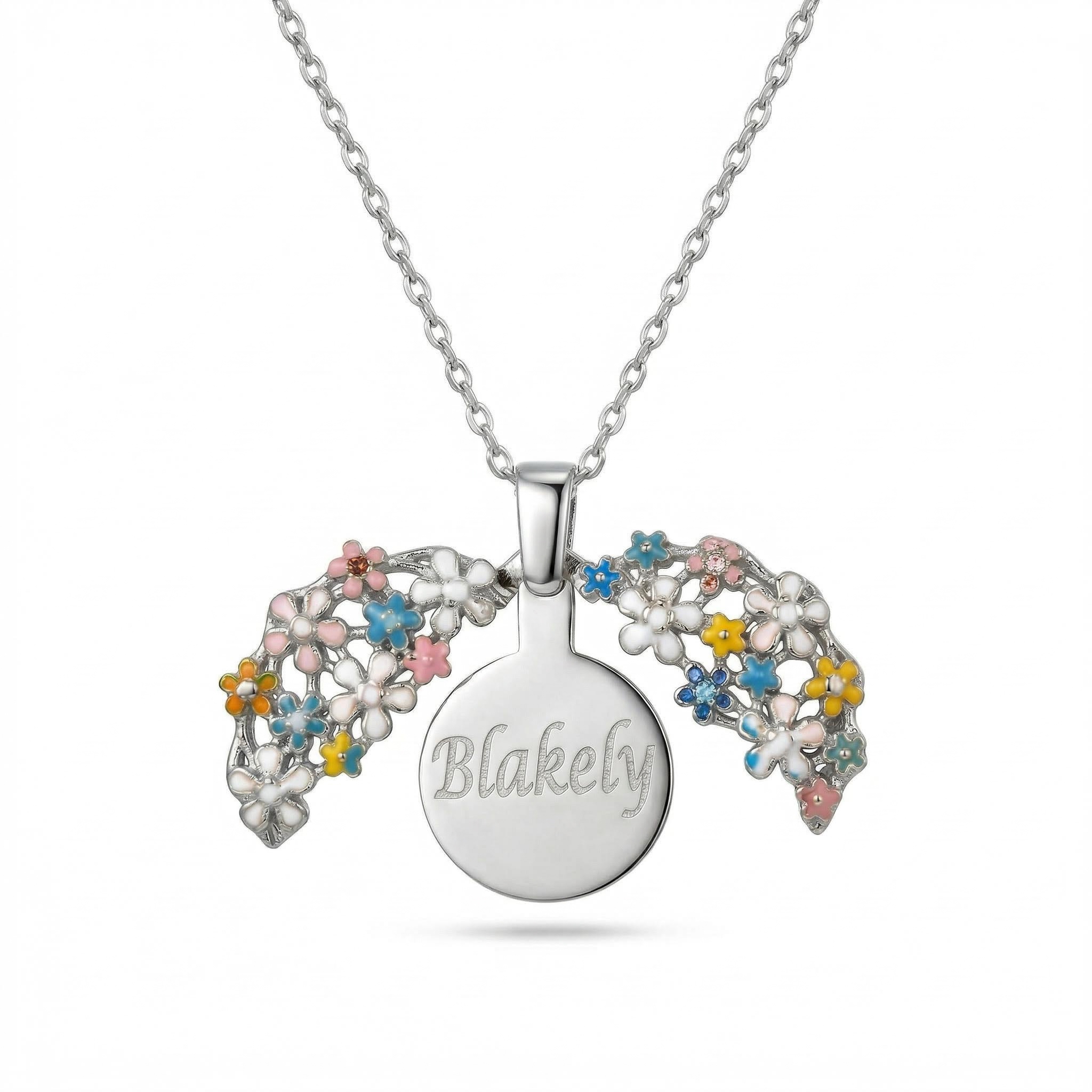 Engraved Enamel Floral Locket Necklace