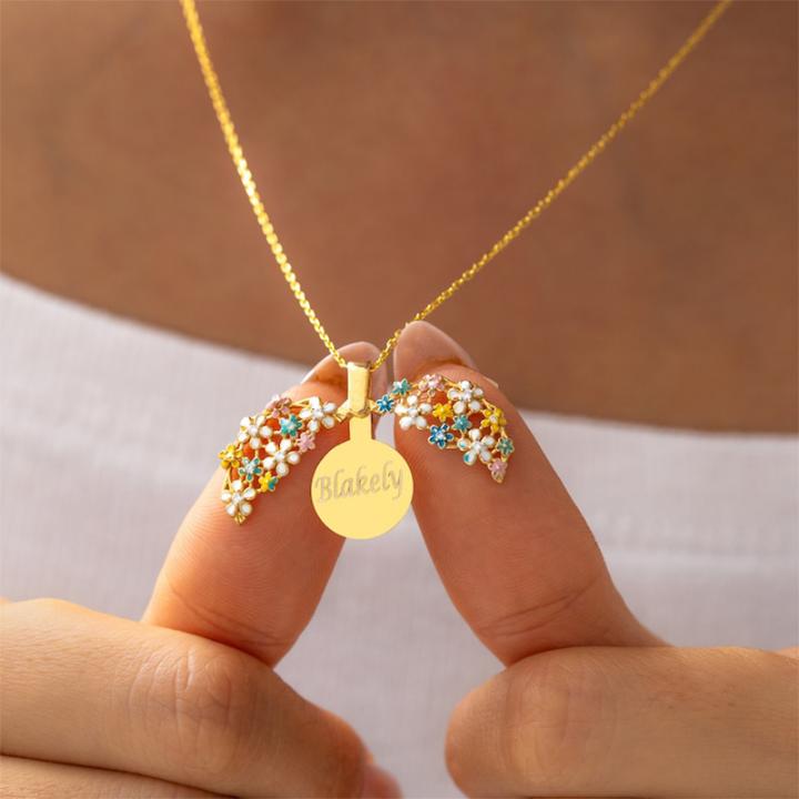 Engraved Enamel Floral Locket Necklace