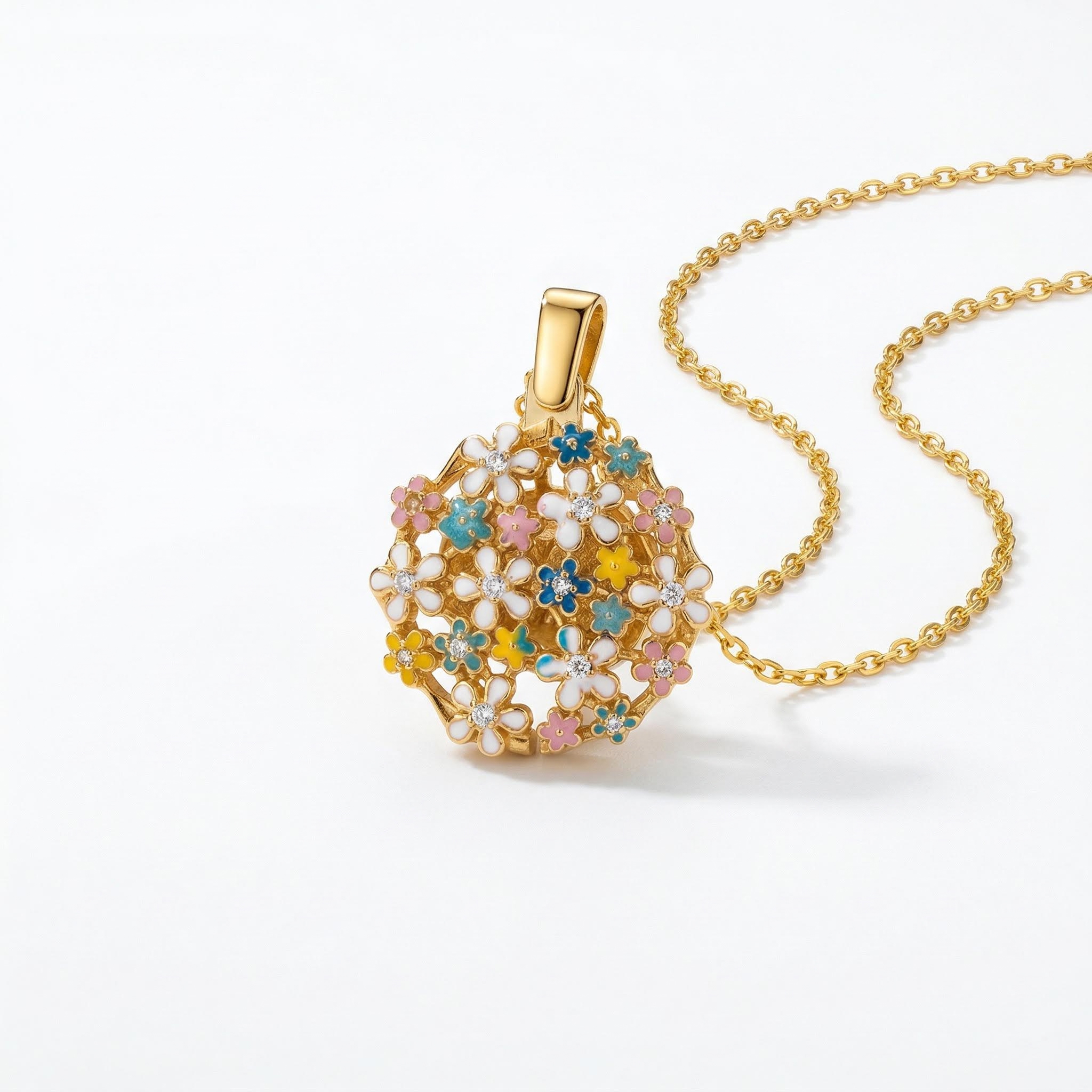 Engraved Enamel Floral Locket Necklace