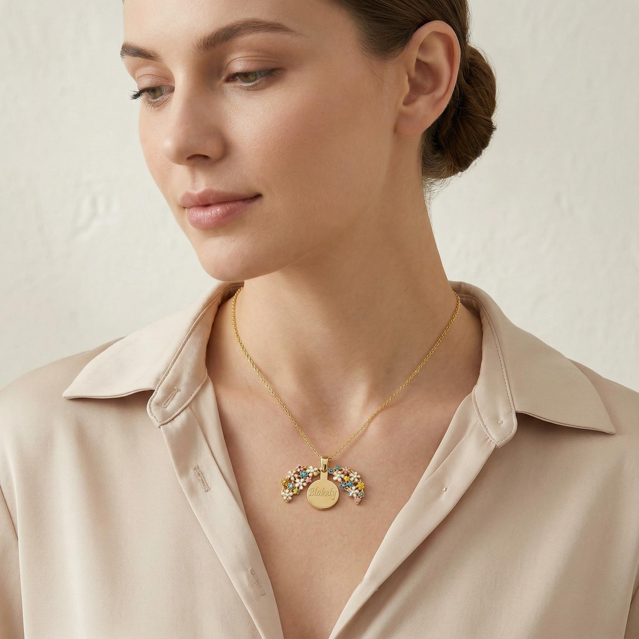 Engraved Enamel Floral Locket Necklace