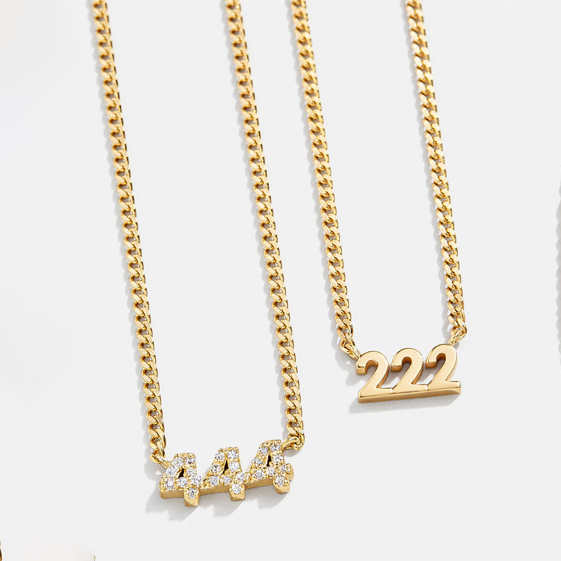 Diamond Angel Number Nameplate Necklace