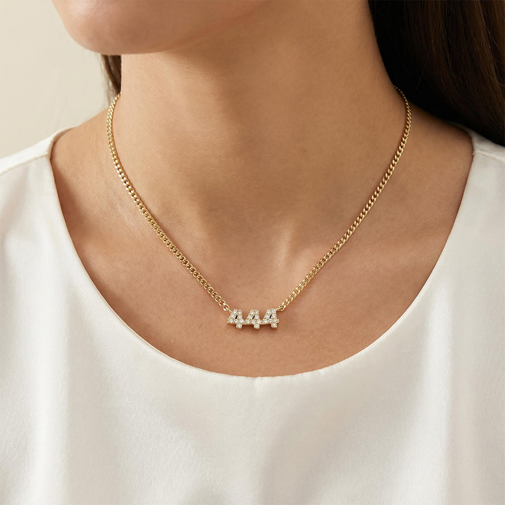 Diamond Angel Number Nameplate Necklace