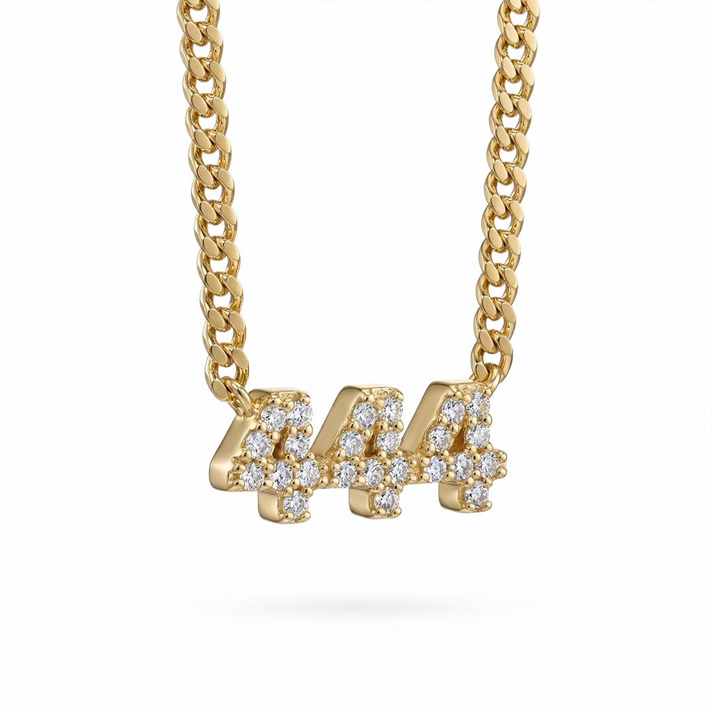 Diamond Angel Number Nameplate Necklace