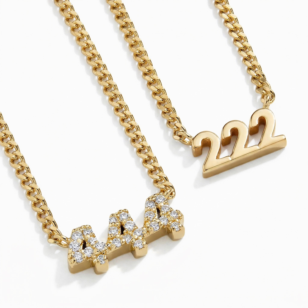 Diamond Angel Number Nameplate Necklace