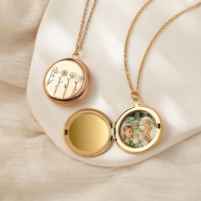 Engraved Birth Flower Locket Pendant