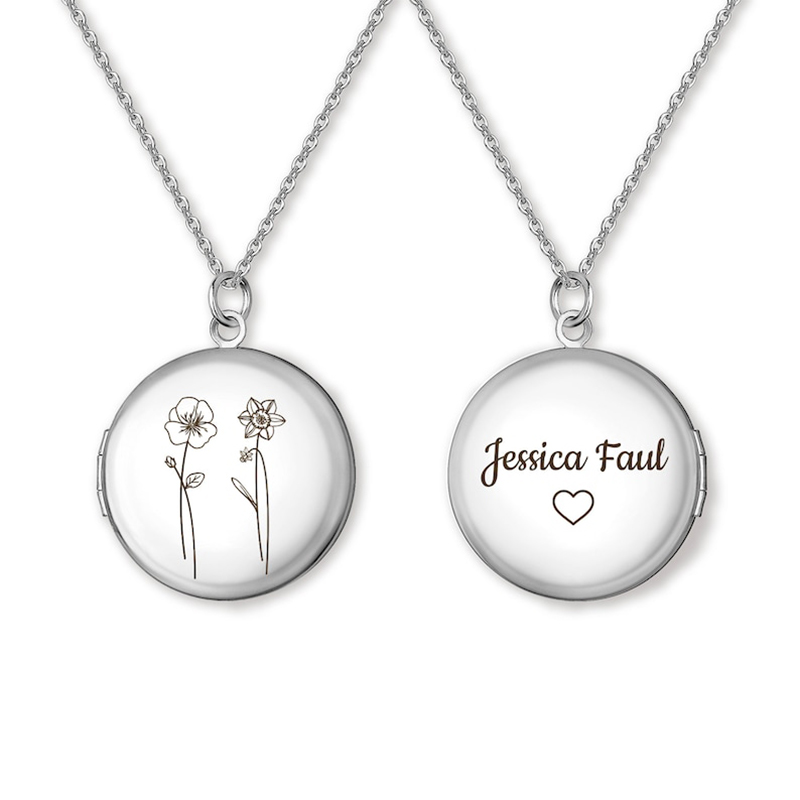 Engraved Birth Flower Locket Pendant