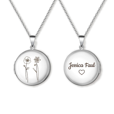 Engraved Birth Flower Locket Pendant