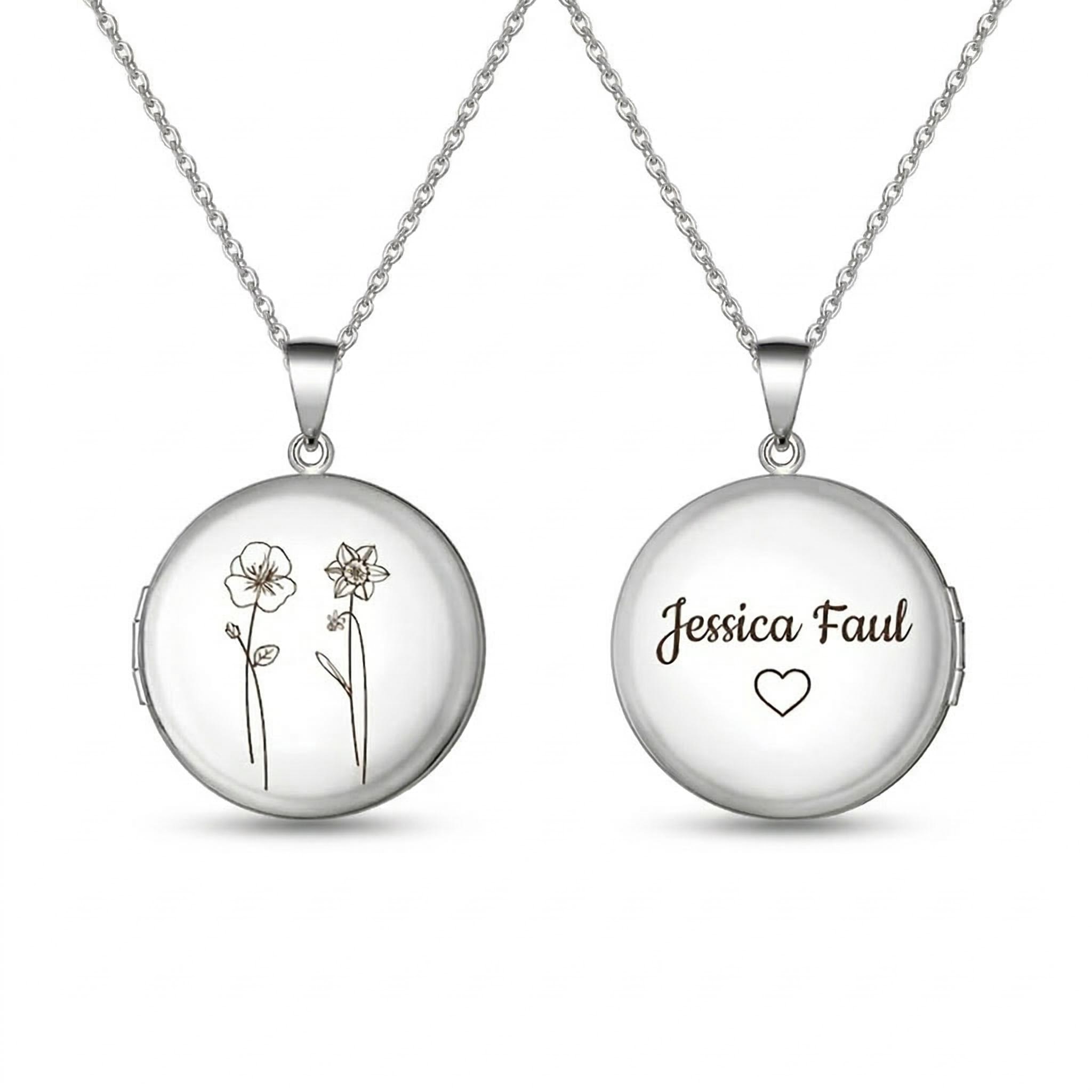 Engraved Birth Flower Locket Pendant