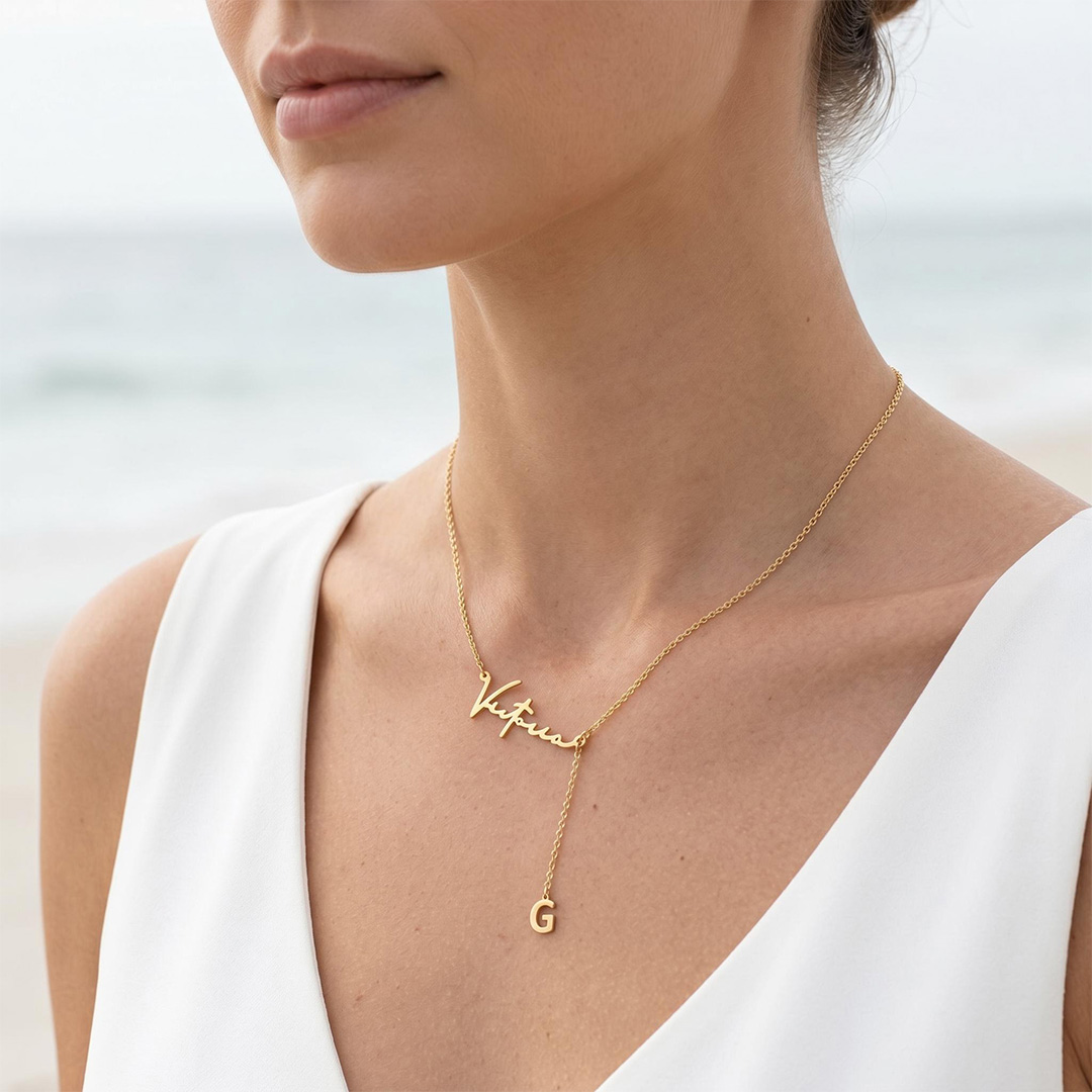 Initial Charm Name Necklace Initial Charm Name Necklace