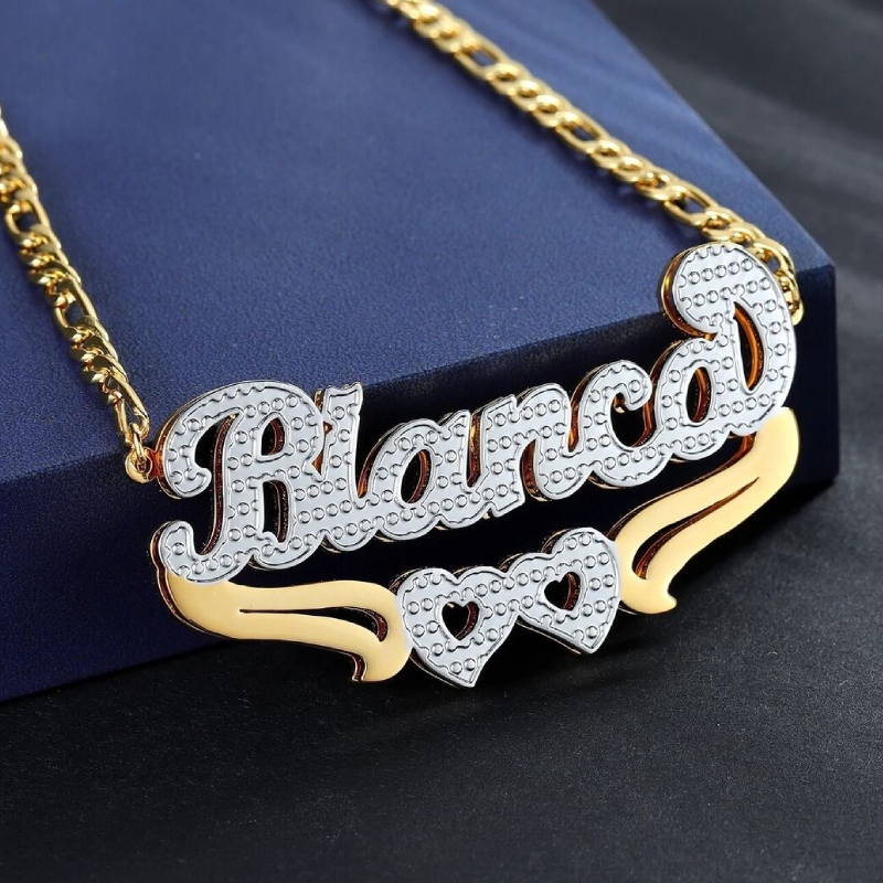 Double Layer Two-tone Heart Name Necklace