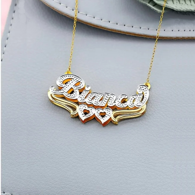 Double Layer Two-tone Heart Name Necklace