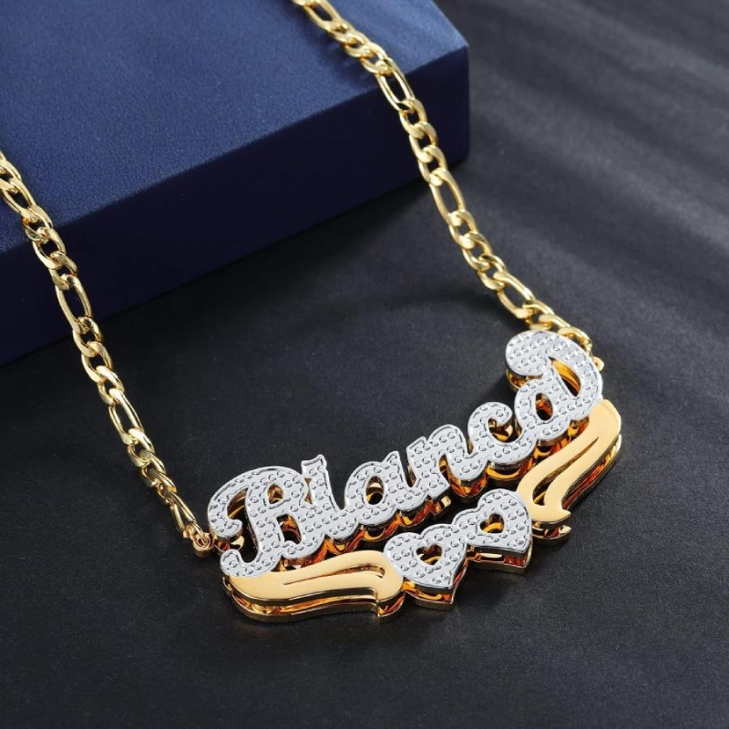 Double Layer Two-tone Heart Name Necklace