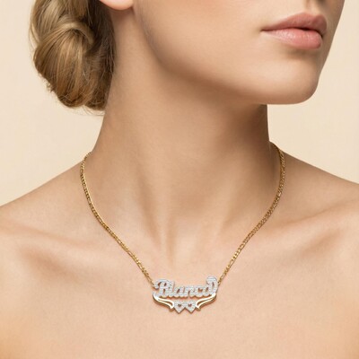 Double Layer Two-tone Heart Name Necklace