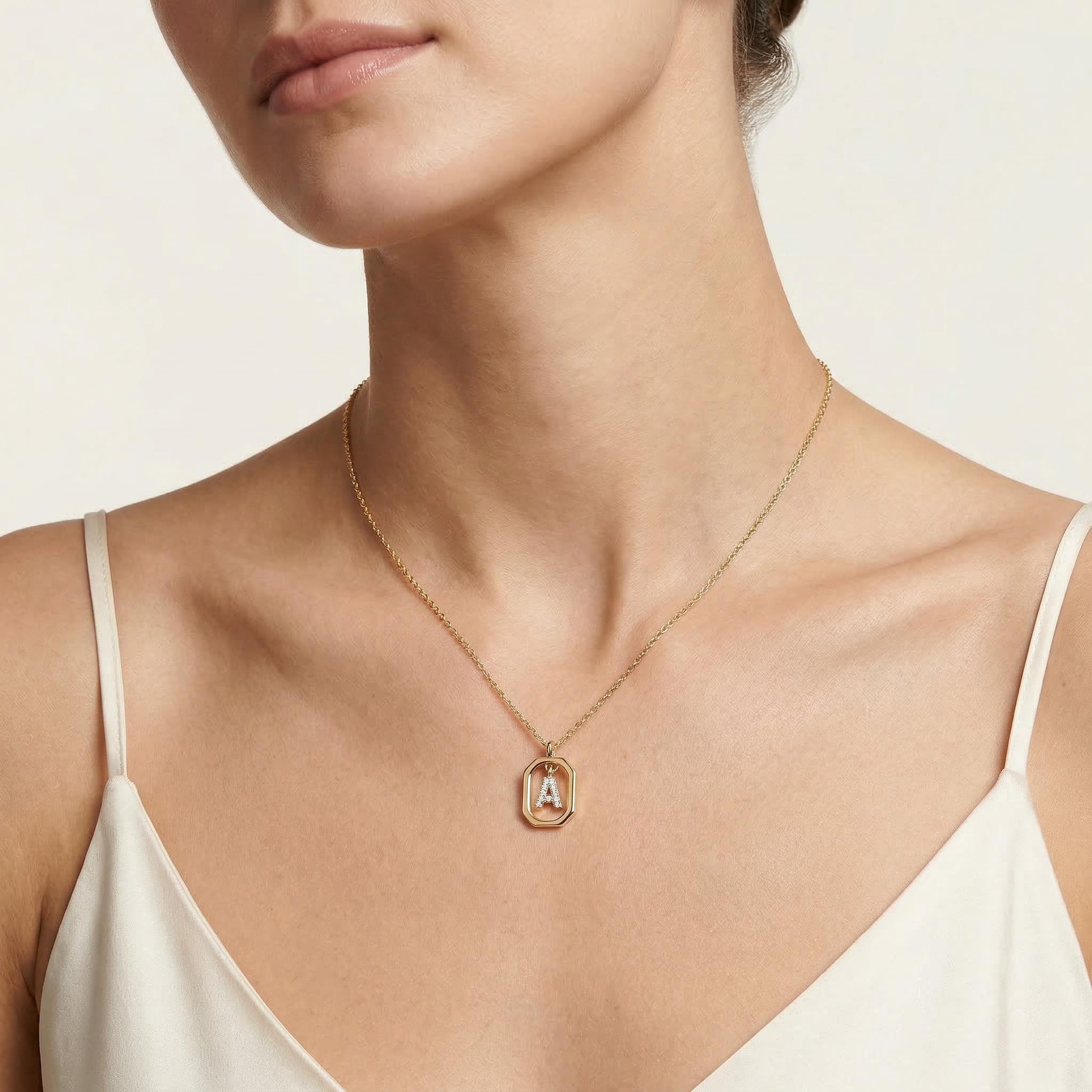 Diamond Initial Octagonal Necklace