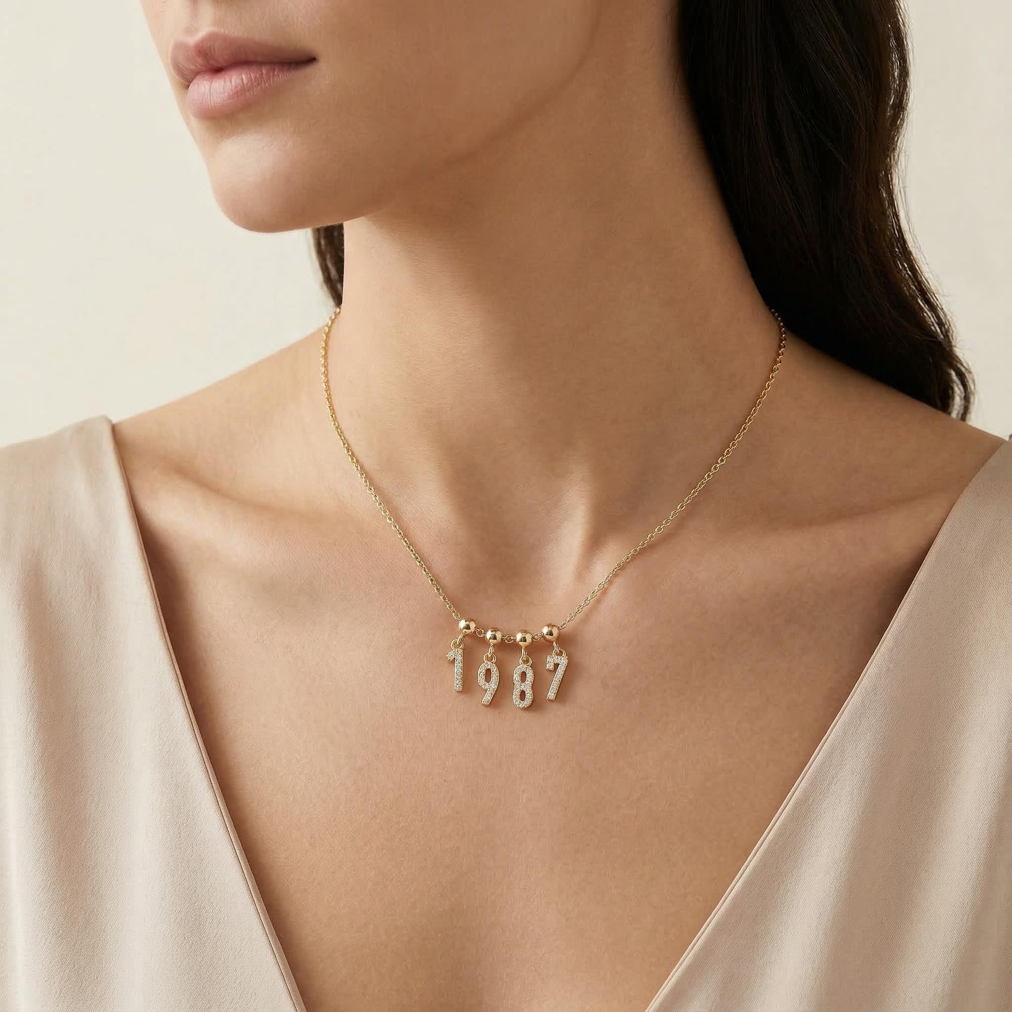 Diamond Number Charms Necklace