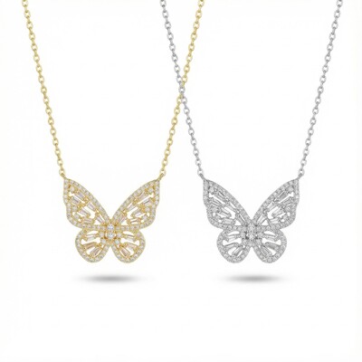 Diamond Hollow Butterfly Necklace