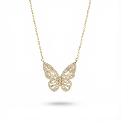 Diamond Hollow Butterfly Necklace