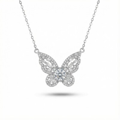 S925 Silver Diamond Hollow Butterfly Necklace
