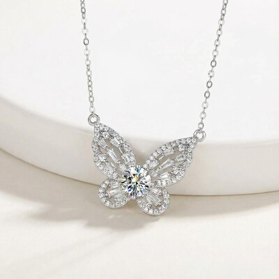 S925 Silver Diamond Hollow Butterfly Necklace
