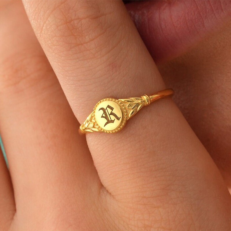Vintage Gothic Initial Signet Ring
