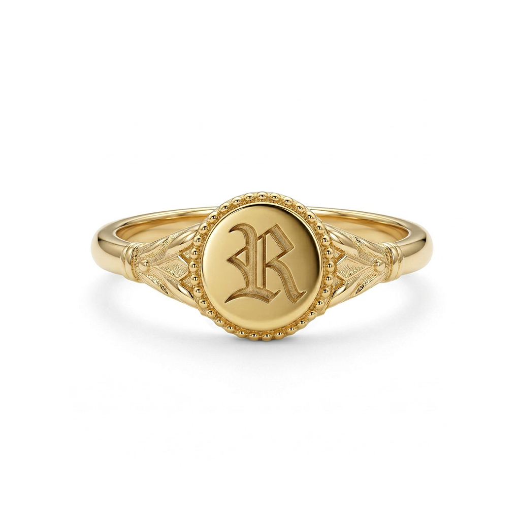 Vintage Gothic Initial Signet Ring