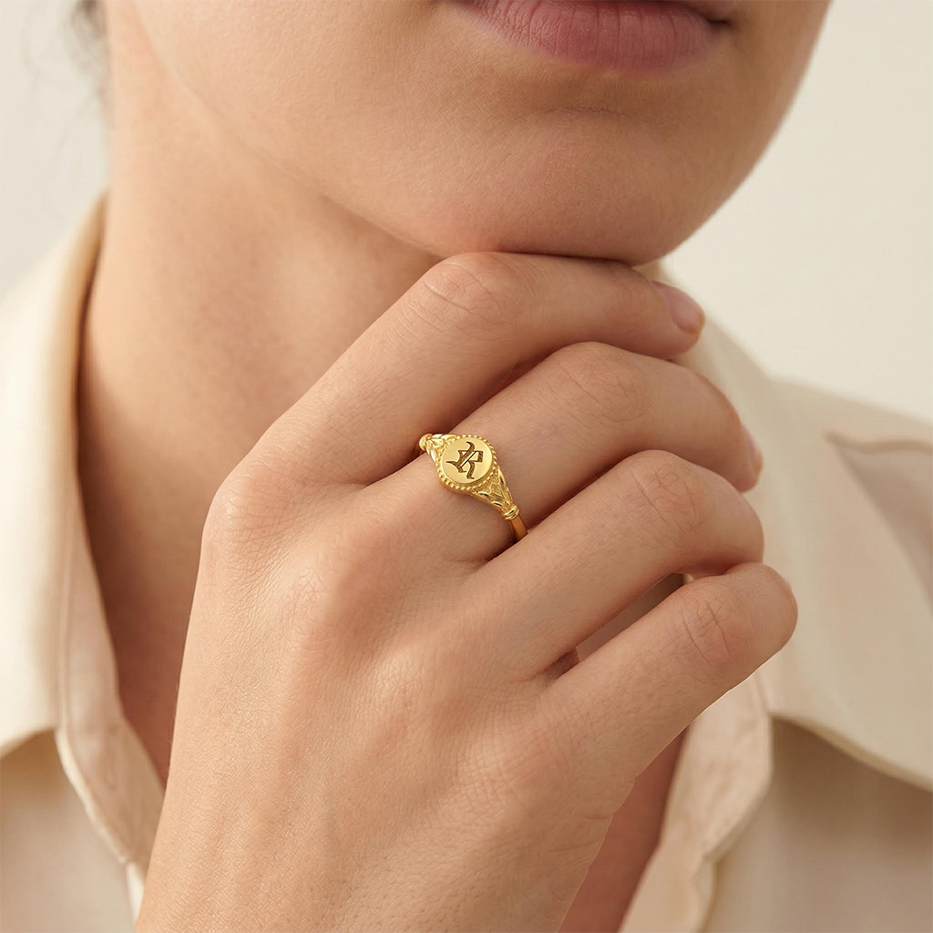 Vintage Gothic Initial Signet Ring