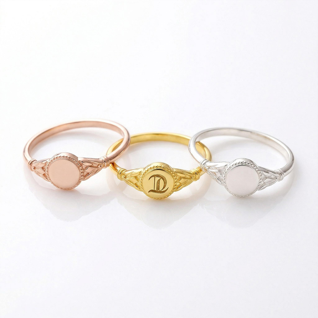 Vintage Gothic Initial Signet Ring