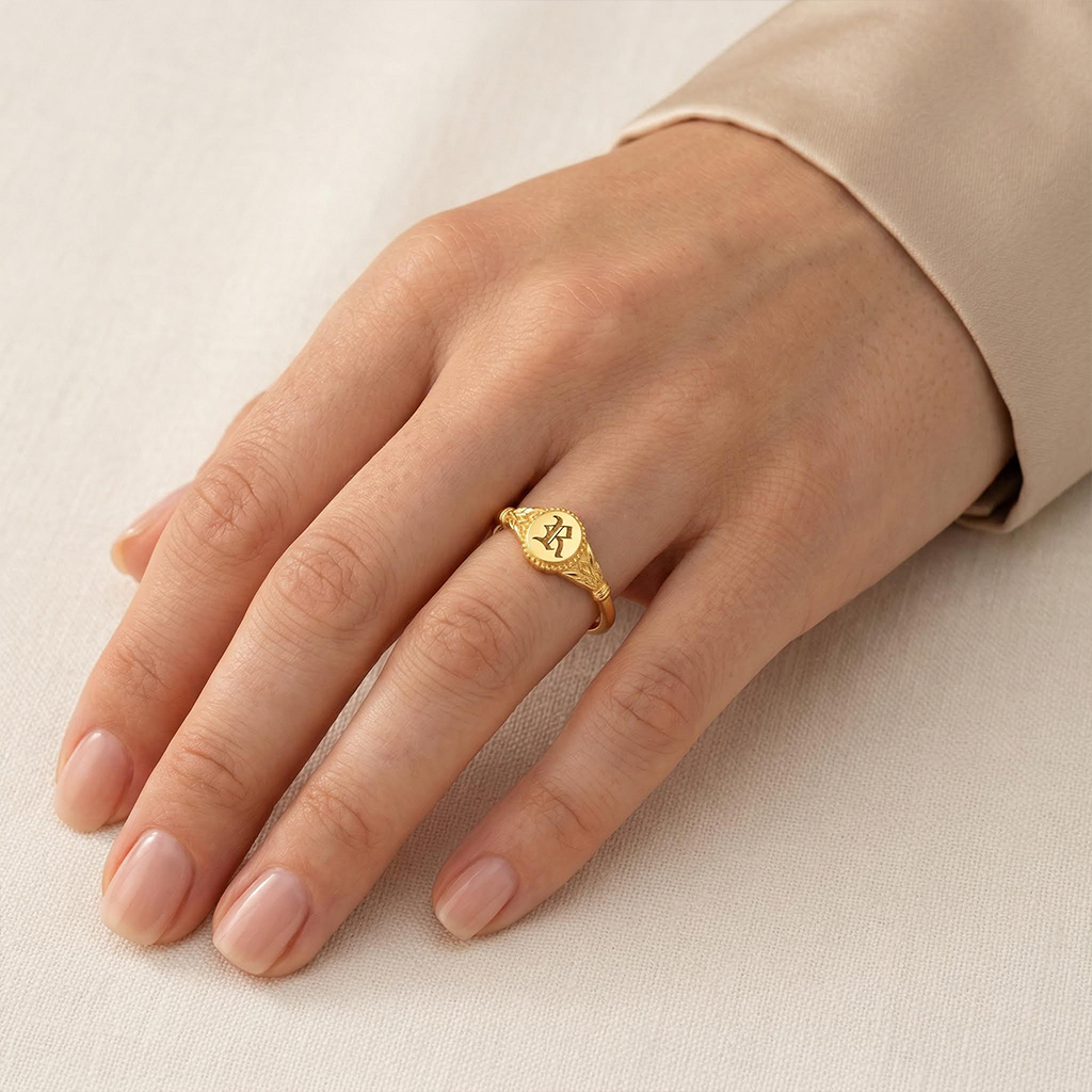 Vintage Gothic Initial Signet Ring