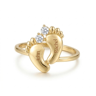 Baby Feet Birthstone Name Ring
