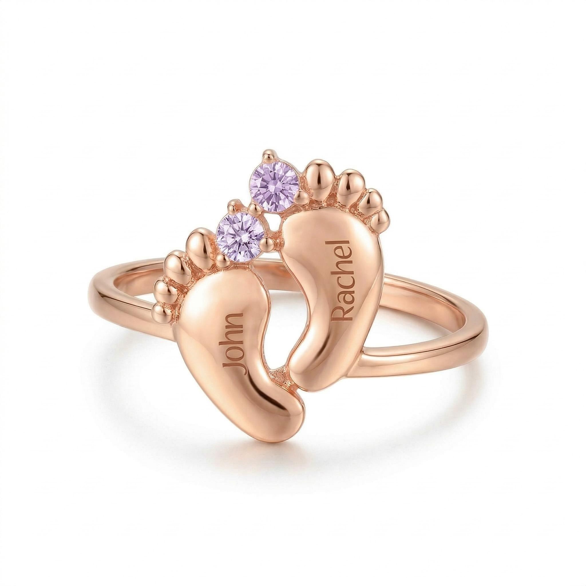 Baby Feet Birthstone Name Ring Baby Feet Birthstone Name Ring