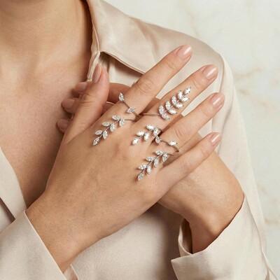 Diamond Leaf Wrapped Open Ring