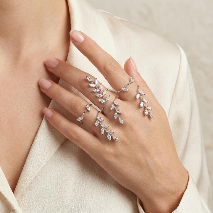 Diamond Leaf Wrapped Open Ring