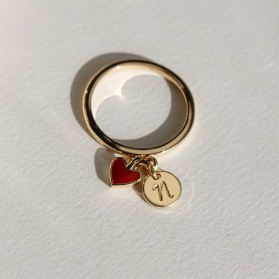 Initial & Heart Charms Ring