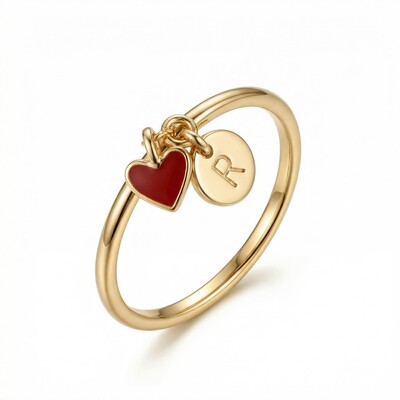 Initial & Heart Charms Ring