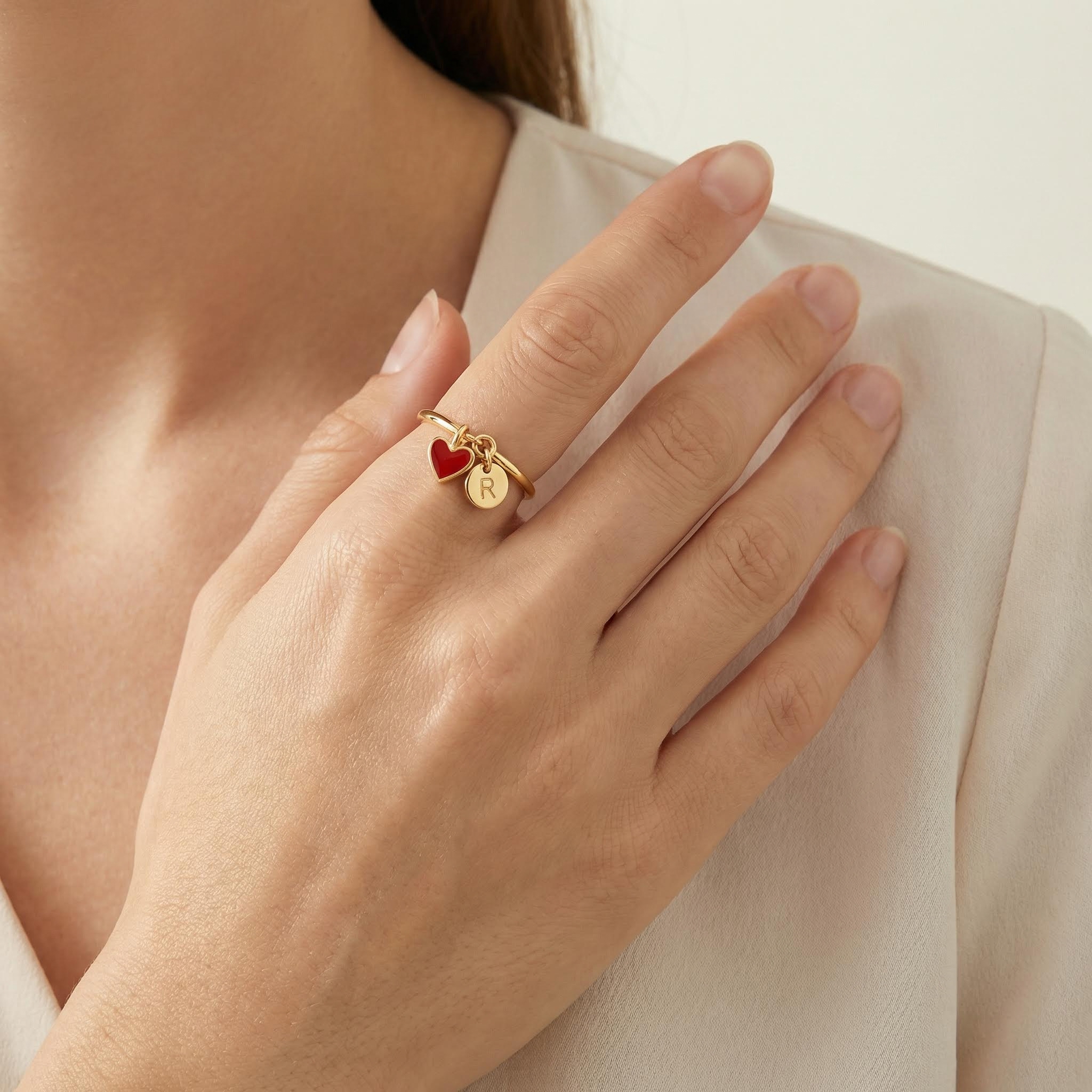 Initial & Heart Charms Ring Initial & Heart Charms Ring