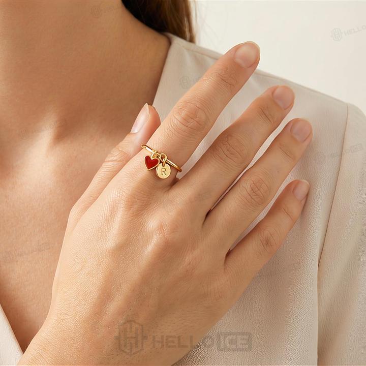 Initial & Heart Charms Ring Initial & Heart Charms Ring