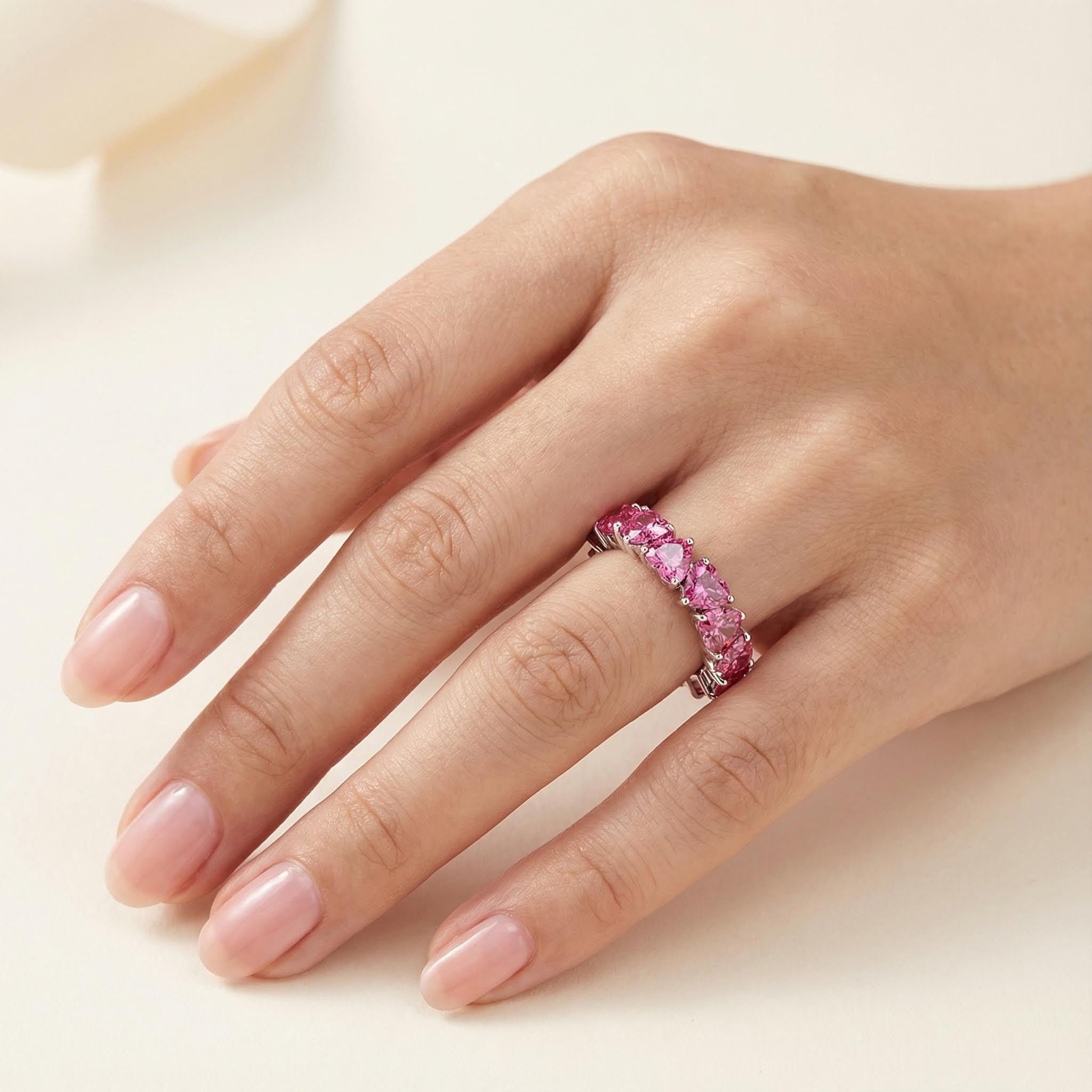 Pink Heart Cut Eternity Band Pink Heart Cut Eternity Band