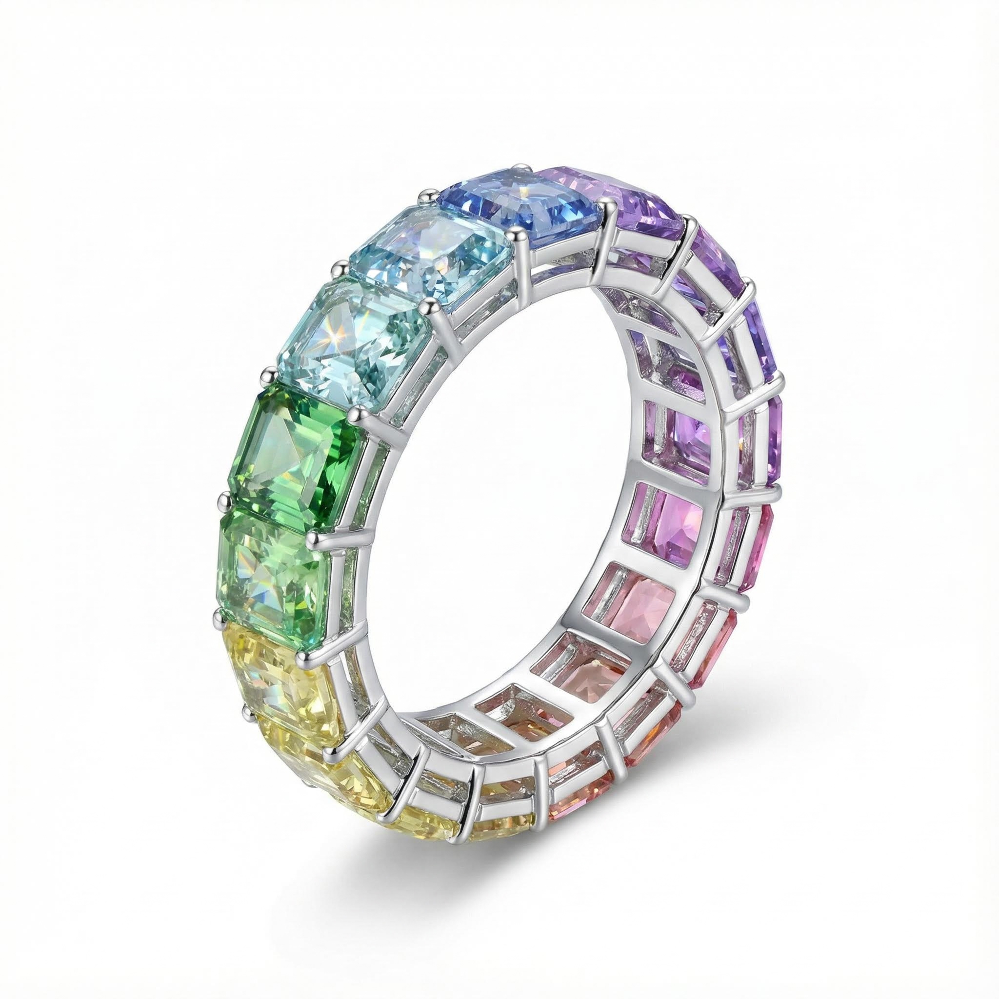 Emerald Cut Rainbow Sapphire Eternity Ring Emerald Cut Rainbow Sapphire Eternity Ring