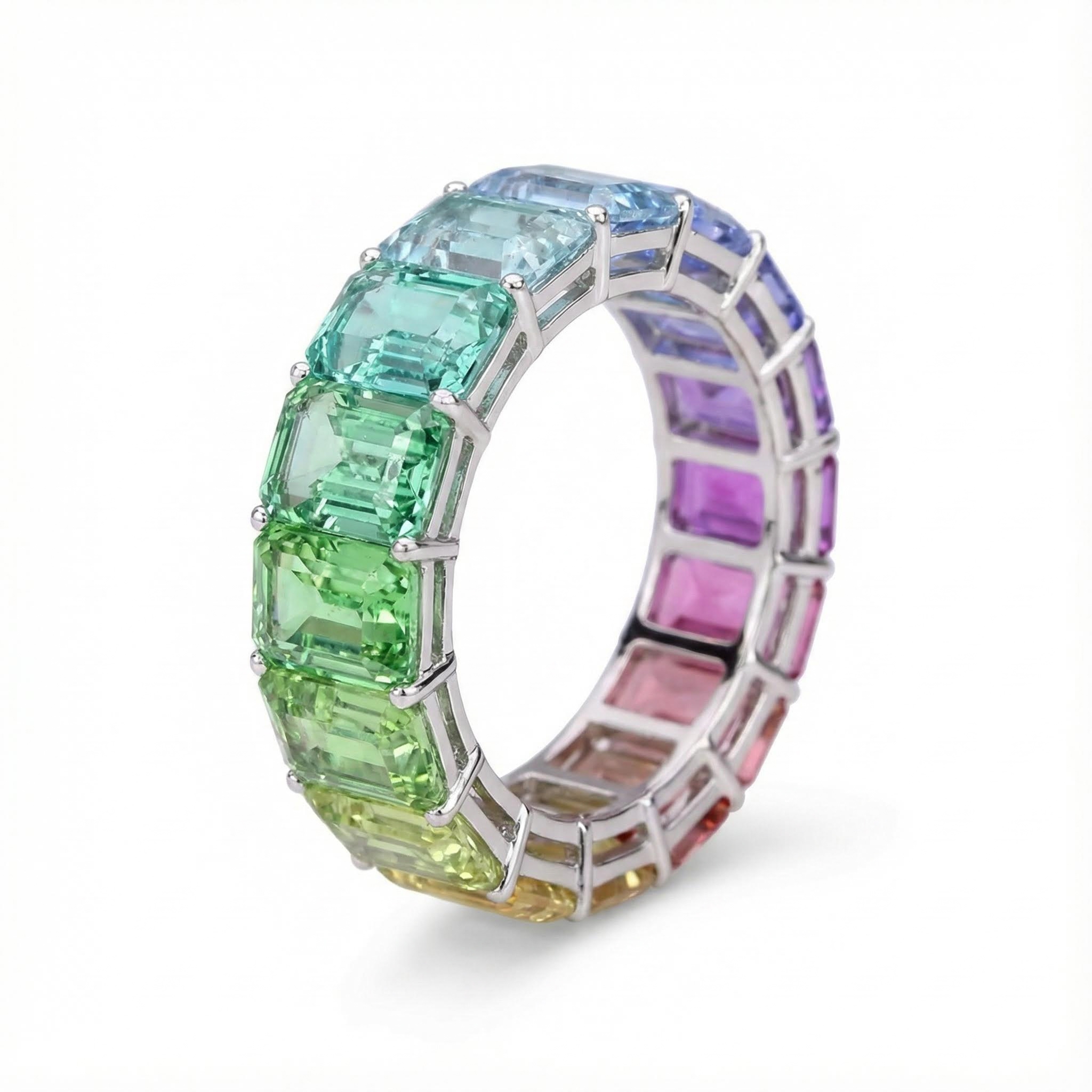 Emerald Cut Rainbow Sapphire Eternity Ring Emerald Cut Rainbow Sapphire Eternity Ring