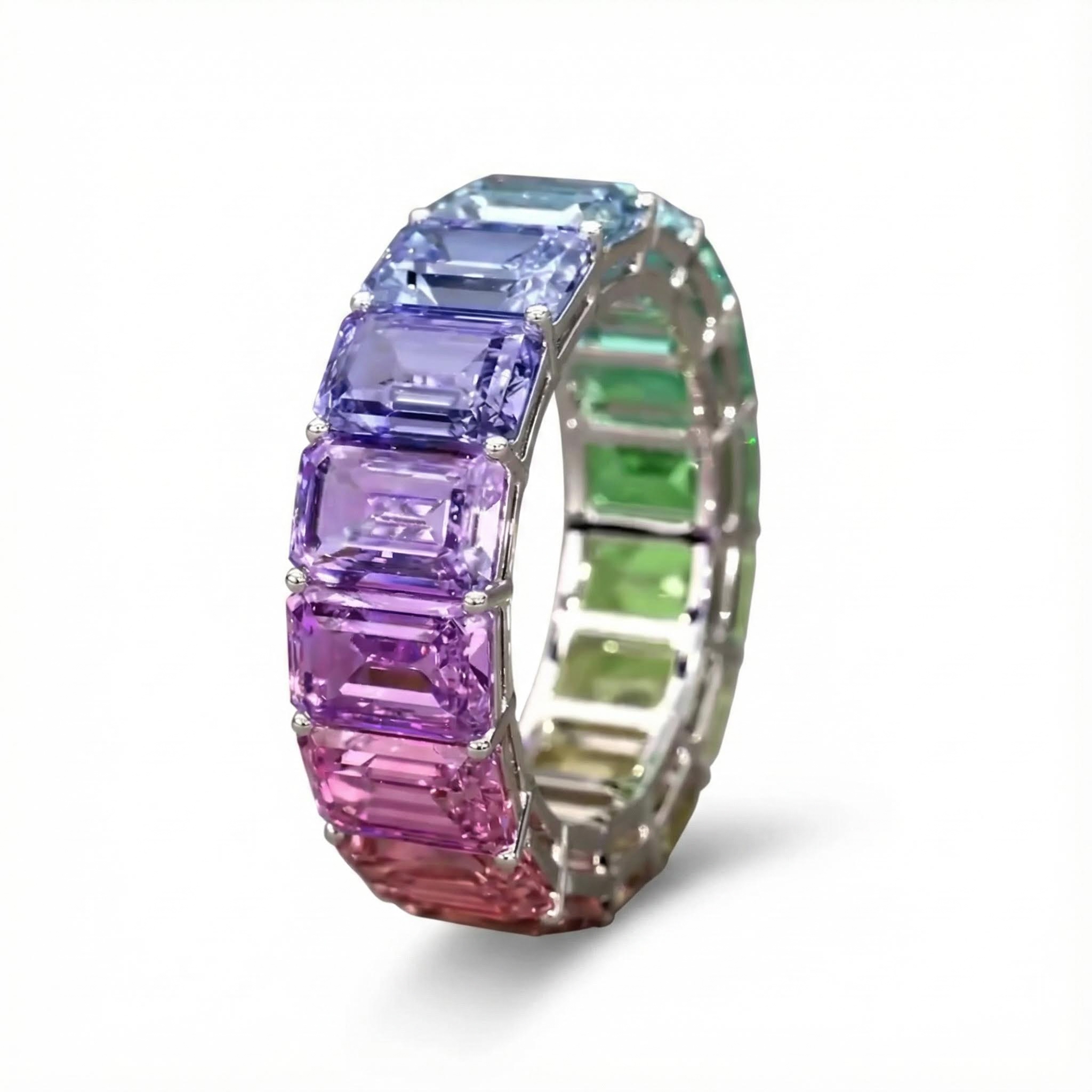 Emerald Cut Rainbow Sapphire Eternity Ring Emerald Cut Rainbow Sapphire Eternity Ring
