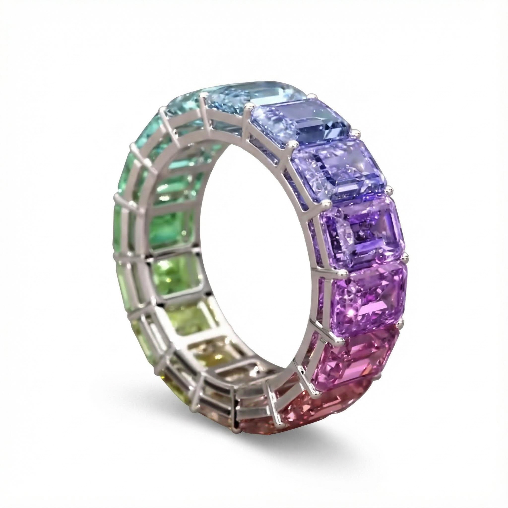 Emerald Cut Rainbow Sapphire Eternity Ring Emerald Cut Rainbow Sapphire Eternity Ring