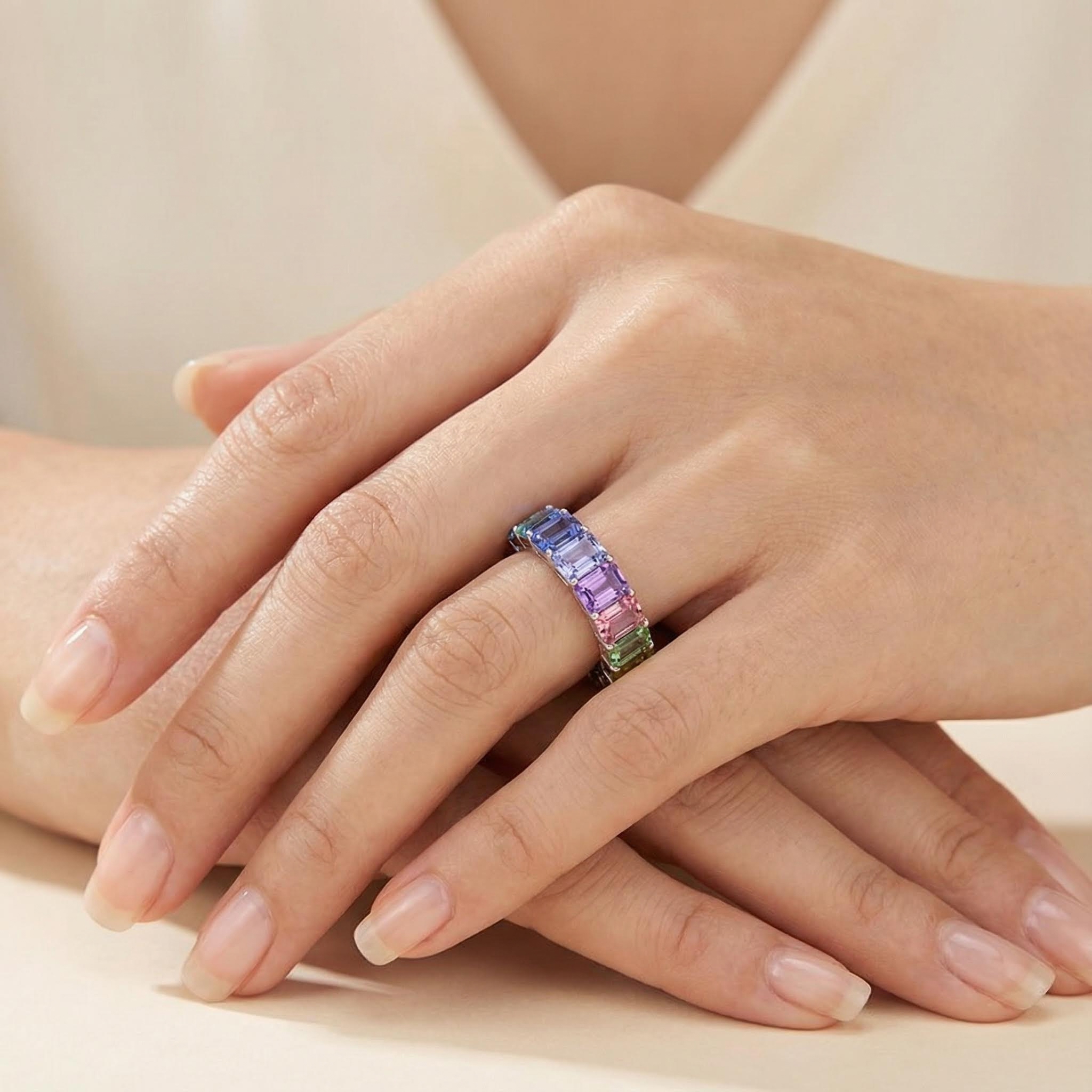 Emerald Cut Rainbow Sapphire Eternity Ring Emerald Cut Rainbow Sapphire Eternity Ring