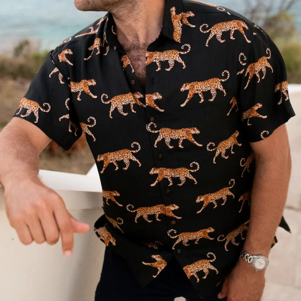 Vintage Fun Animal Print Short Sleeve Shirt