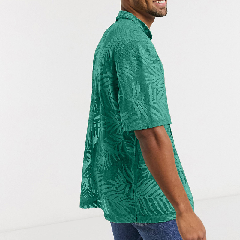 Leaf Print Cutout Hawaiian Shirt